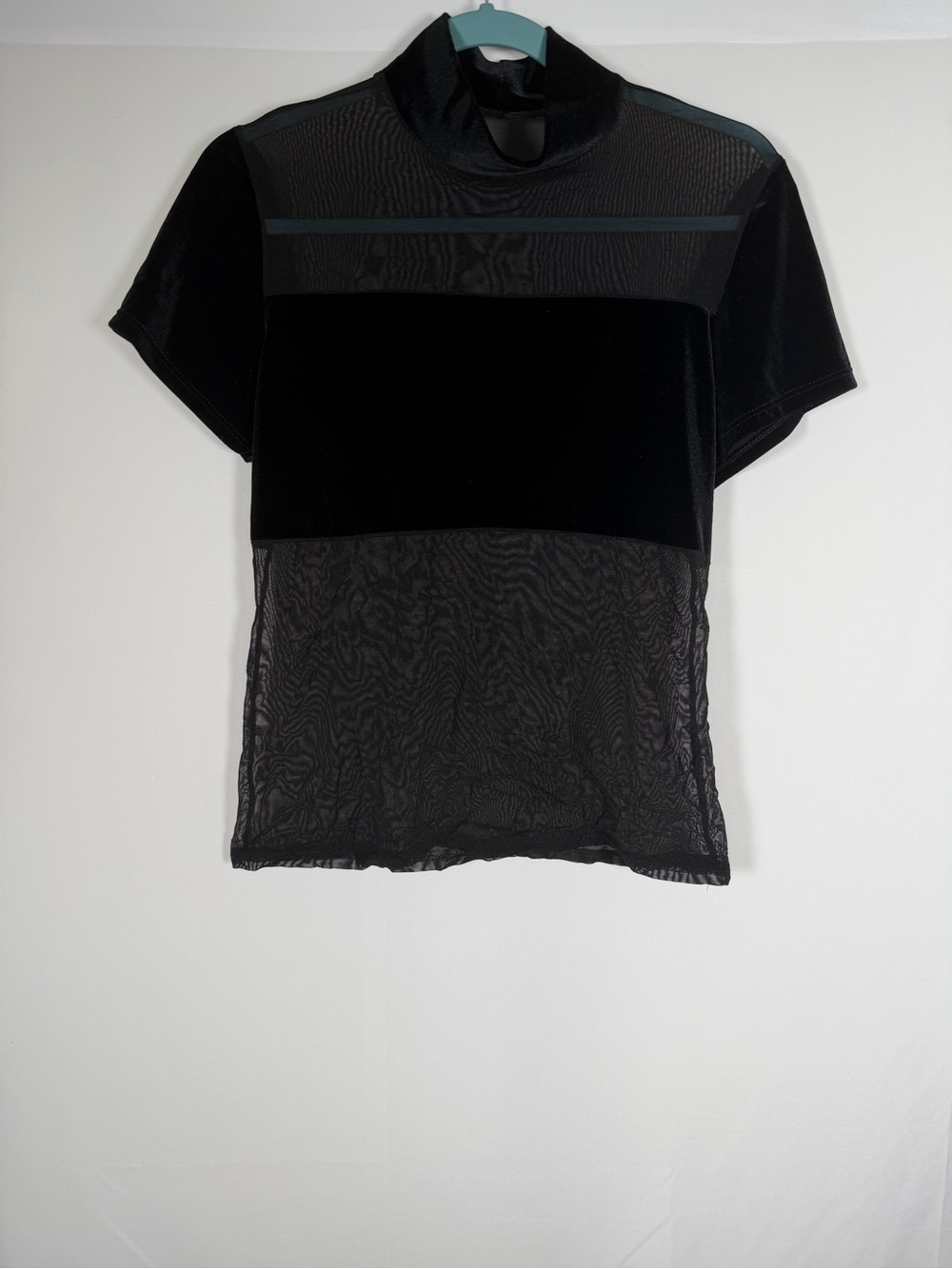 Whimsigoth Black Velvet & Mesh Short‎ Sleeve Top